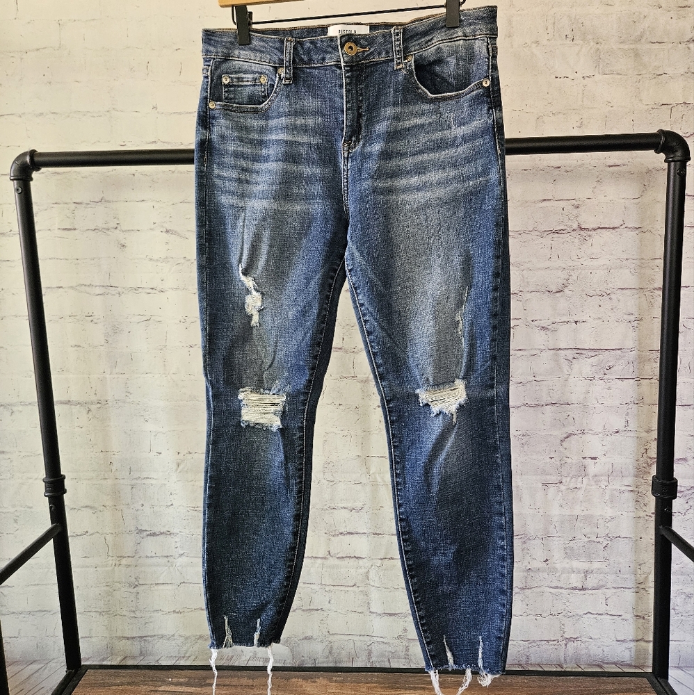 Pistola Arielle Distressed Raw Hem Ankle Skinny Jeans Stretch Cotton Denim 30